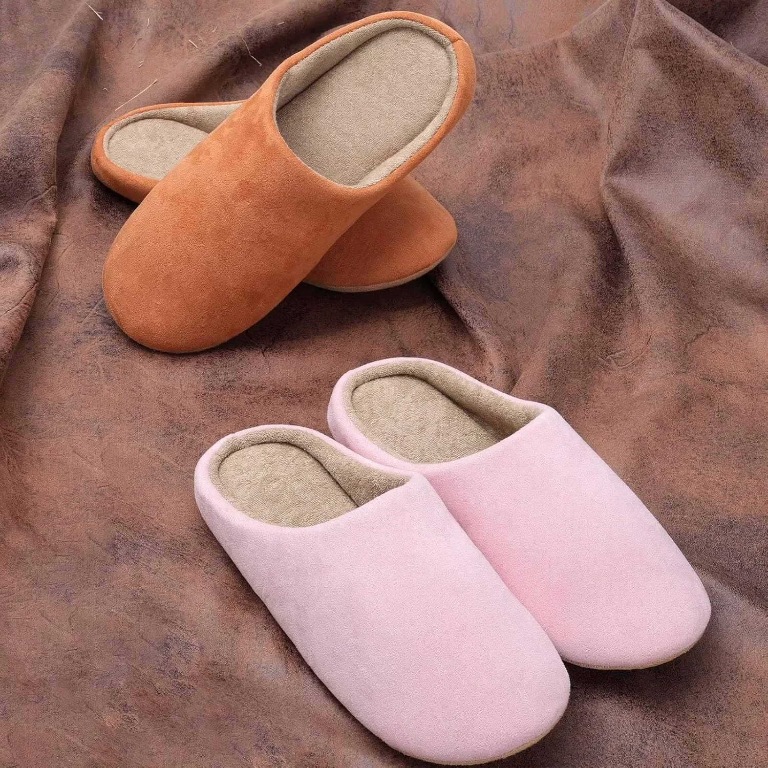 LBF Womens Fuzzy House Slippers All Season Non Slip Indoor Slip-On Breathable Lightweight Quiet Sole Cozy Soft Comfort for Home