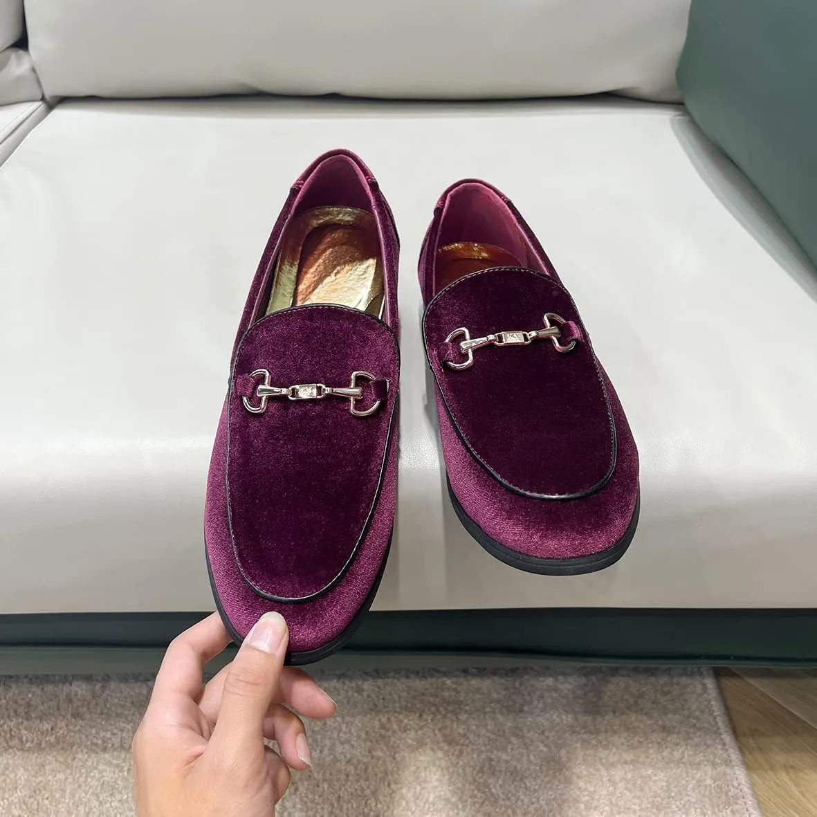 LCQL Men's Luxury Velvet Penny Loafer Shoes Noble Slip-on Suede Loafers Smoking Slippers Plus Size 7-13