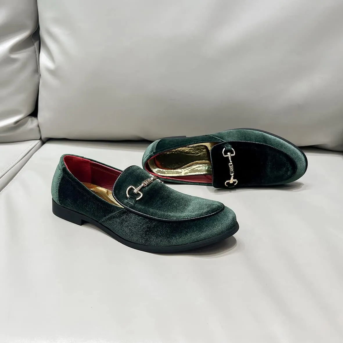 LCQL Men's Luxury Velvet Penny Loafer Shoes Noble Slip-on Suede Loafers Smoking Slippers Plus Size 7-13