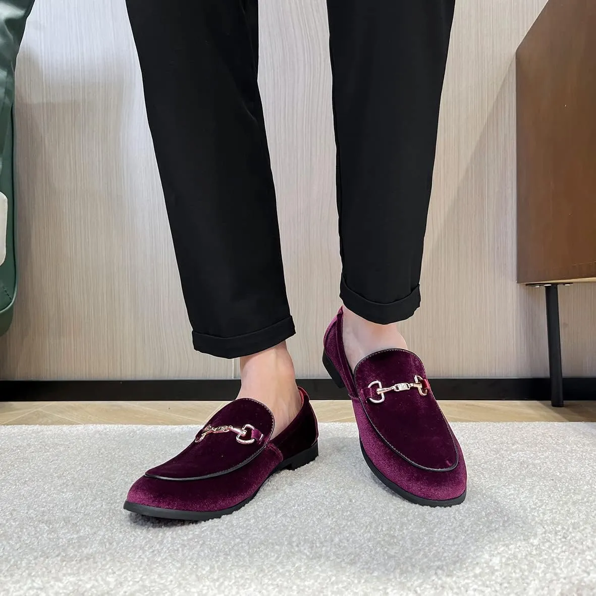 LCQL Men's Luxury Velvet Penny Loafer Shoes Noble Slip-on Suede Loafers Smoking Slippers Plus Size 7-13