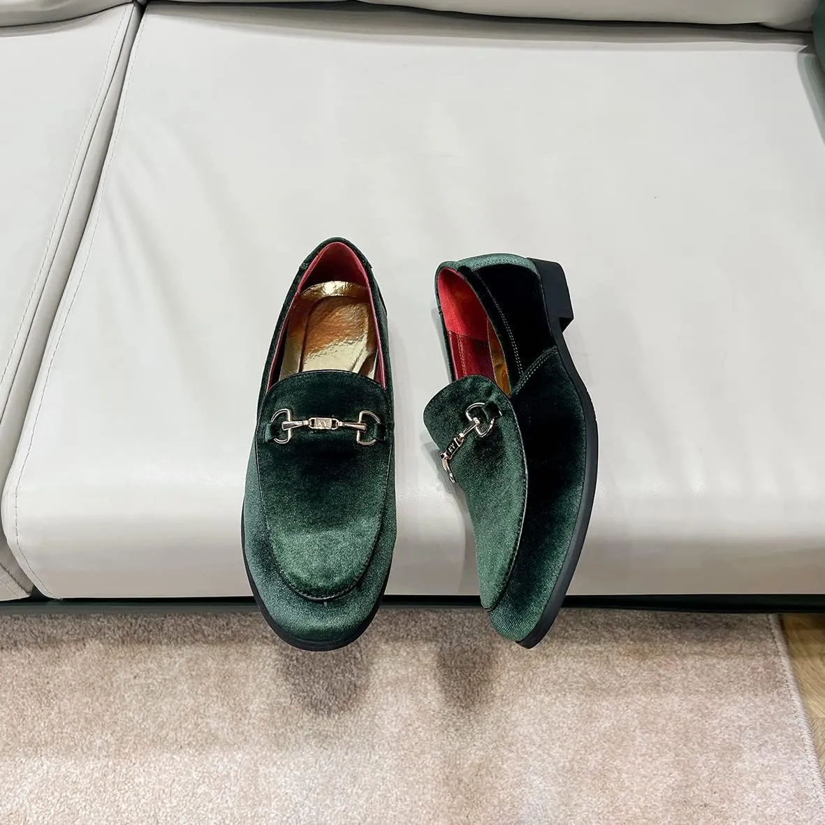 LCQL Men's Luxury Velvet Penny Loafer Shoes Noble Slip-on Suede Loafers Smoking Slippers Plus Size 7-13