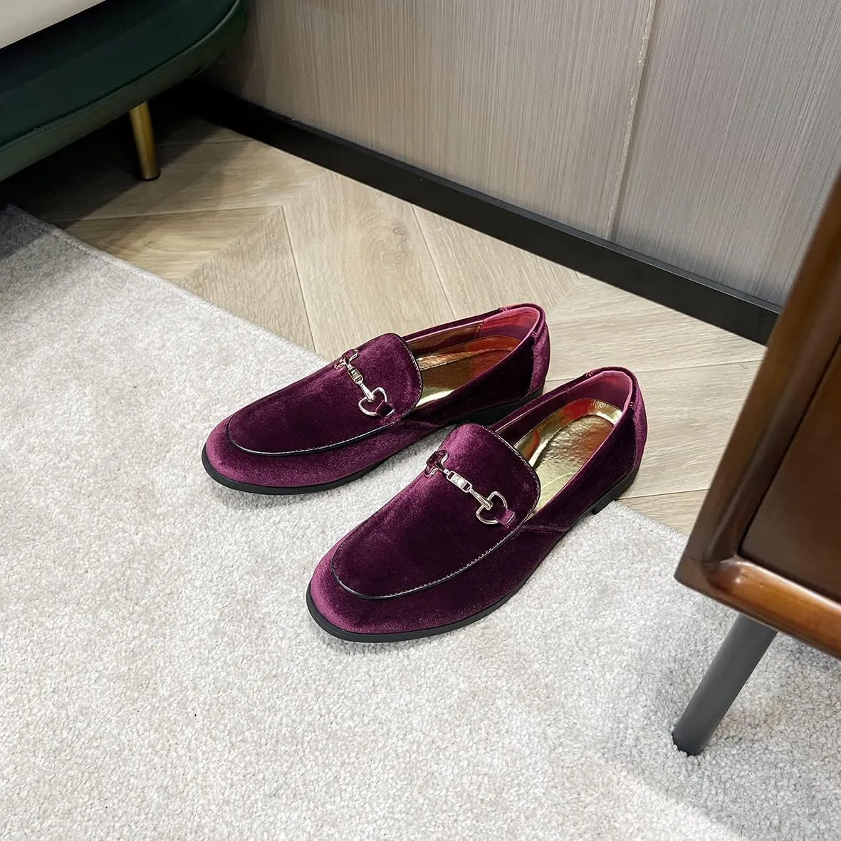 LCQL Men's Luxury Velvet Penny Loafer Shoes Noble Slip-on Suede Loafers Smoking Slippers Plus Size 7-13