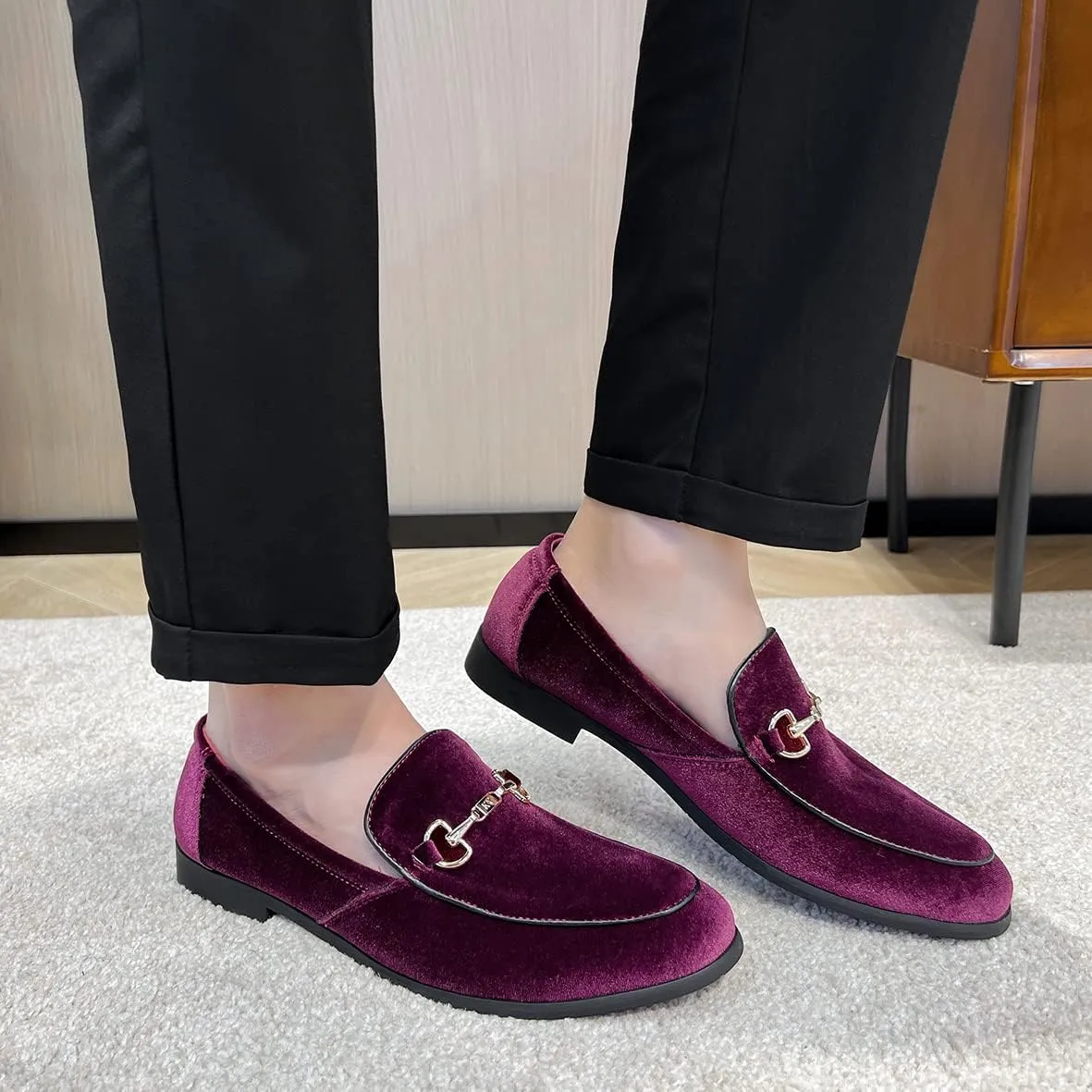 LCQL Men's Luxury Velvet Penny Loafer Shoes Noble Slip-on Suede Loafers Smoking Slippers Plus Size 7-13