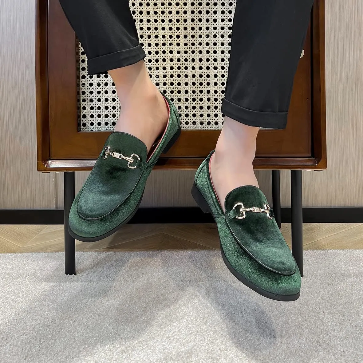 LCQL Men's Luxury Velvet Penny Loafer Shoes Noble Slip-on Suede Loafers Smoking Slippers Plus Size 7-13