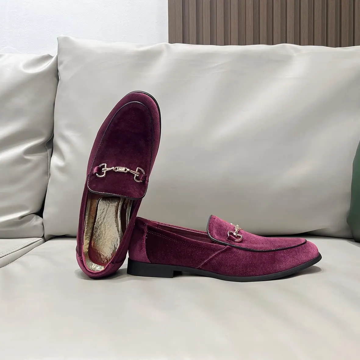 LCQL Men's Luxury Velvet Penny Loafer Shoes Noble Slip-on Suede Loafers Smoking Slippers Plus Size 7-13