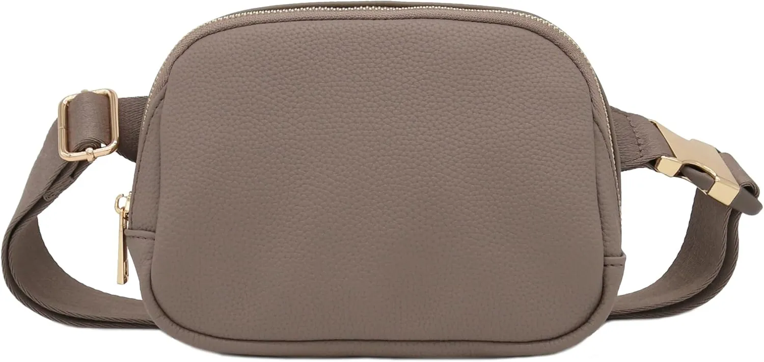 Lightweight Soft PU Pebbled Leather Everyday Sling Fanny Pack Belt Bag with Gold Metal Buckle (Dove)