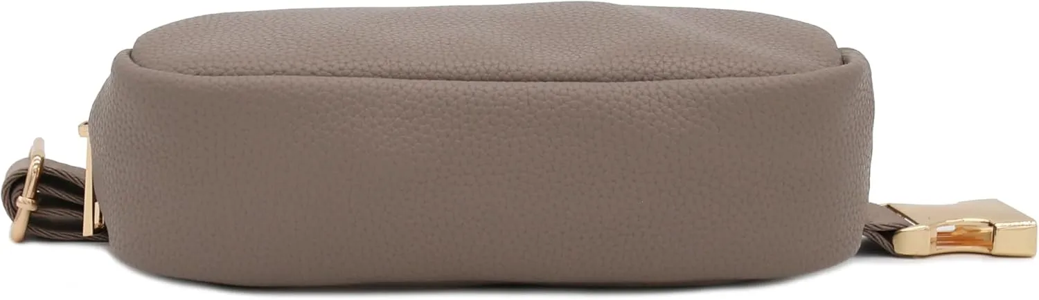 Lightweight Soft PU Pebbled Leather Everyday Sling Fanny Pack Belt Bag with Gold Metal Buckle (Dove)