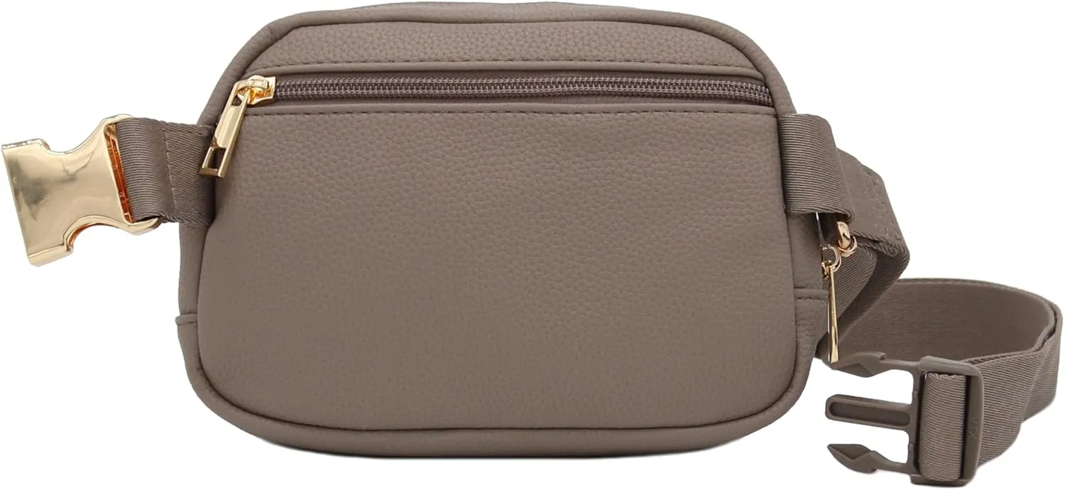 Lightweight Soft PU Pebbled Leather Everyday Sling Fanny Pack Belt Bag with Gold Metal Buckle (Dove)
