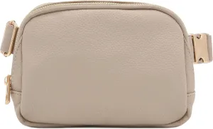 Lightweight Soft PU Pebbled Leather Everyday Sling Fanny Pack Belt Bag with Gold Metal Buckle (Travertine)