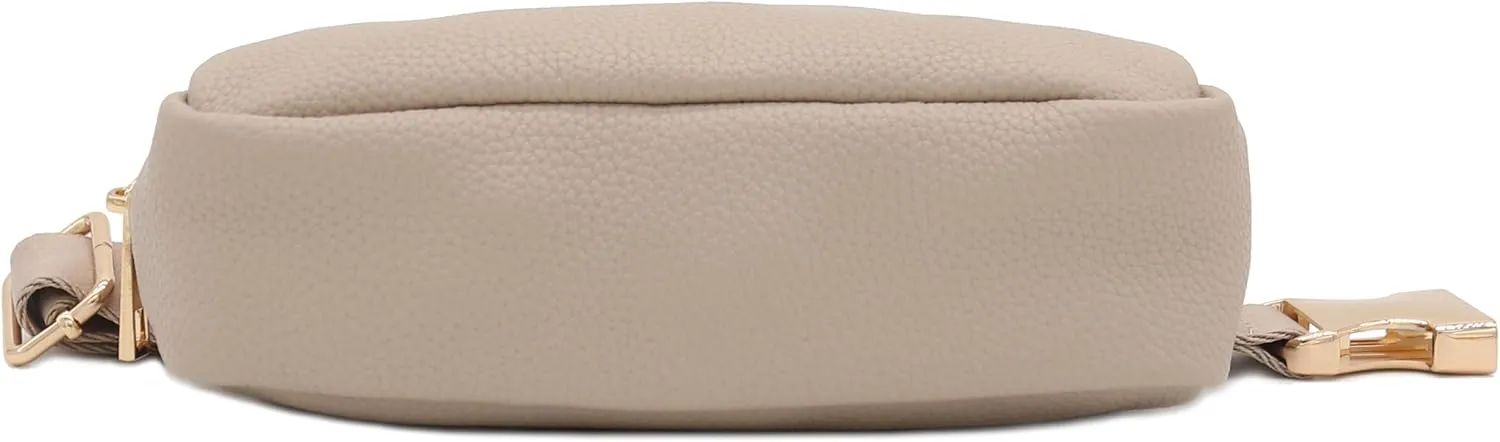 Lightweight Soft PU Pebbled Leather Everyday Sling Fanny Pack Belt Bag with Gold Metal Buckle (Travertine)