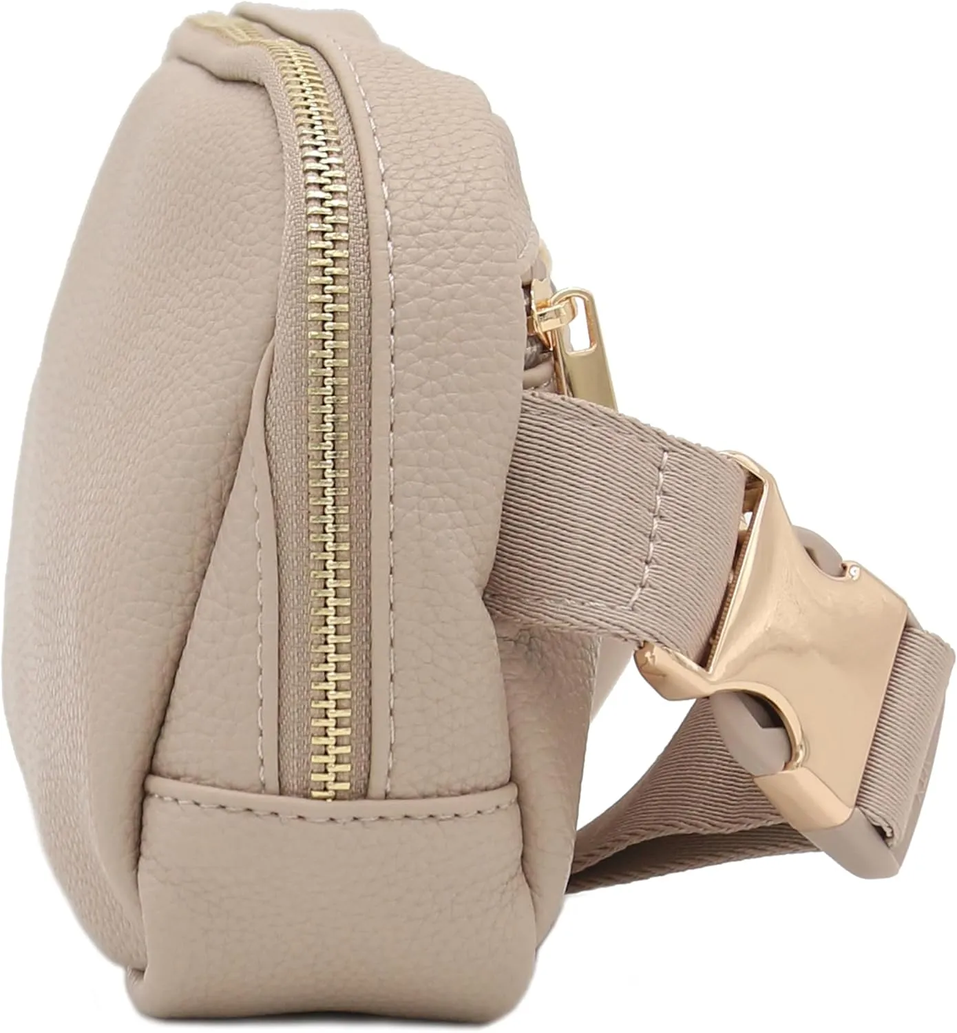 Lightweight Soft PU Pebbled Leather Everyday Sling Fanny Pack Belt Bag with Gold Metal Buckle (Travertine)