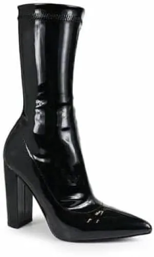 Liliana Women's Stretchy Pointed Toe Mid Calf Chunky Heel Bootie