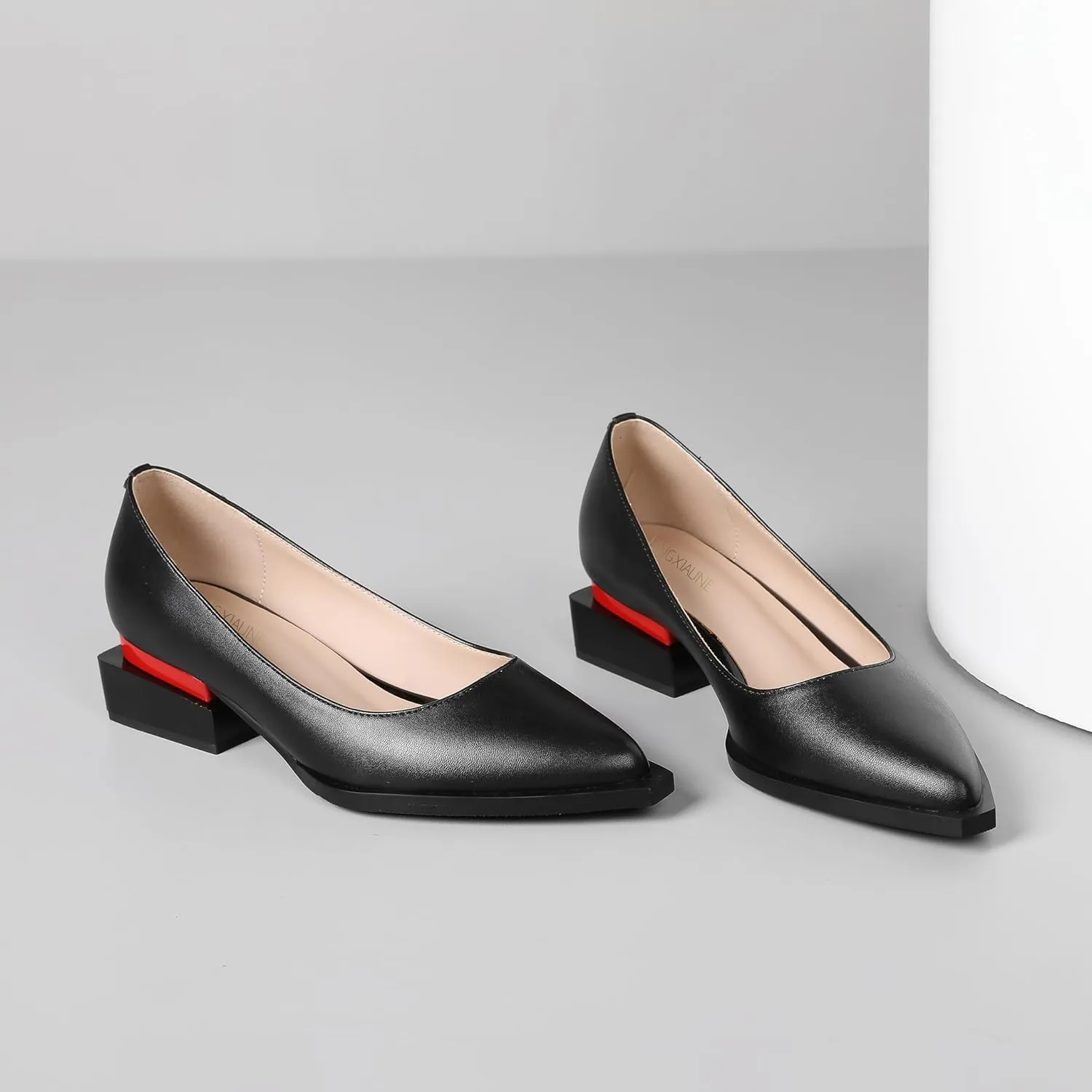 LingxiaUne Shoes for Women Fashion Forward Elegant Dressy Womens Pumps and Loafers with Low Chunky Heel and Sleek Pointed Toe Design Fashion Forward