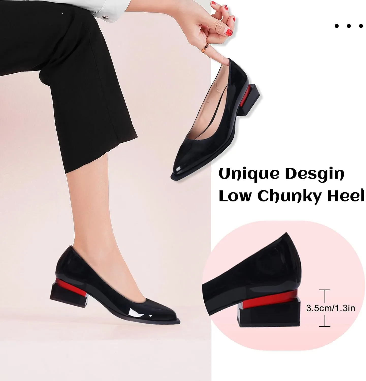 LingxiaUne Shoes for Women Fashion Forward Elegant Dressy Womens Pumps and Loafers with Low Chunky Heel and Sleek Pointed Toe Design Fashion Forward