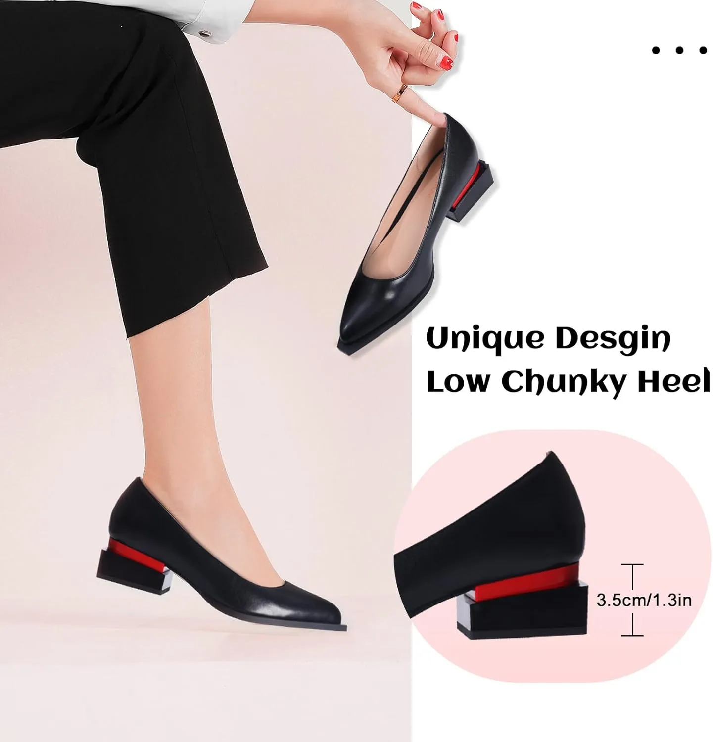 LingxiaUne Shoes for Women Fashion Forward Elegant Dressy Womens Pumps and Loafers with Low Chunky Heel and Sleek Pointed Toe Design Fashion Forward