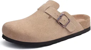 Litfun Women's Genuine Suede Clogs Soft Footbed Leather Potato Shoes Comfort Slip On Clogs with Arch Support