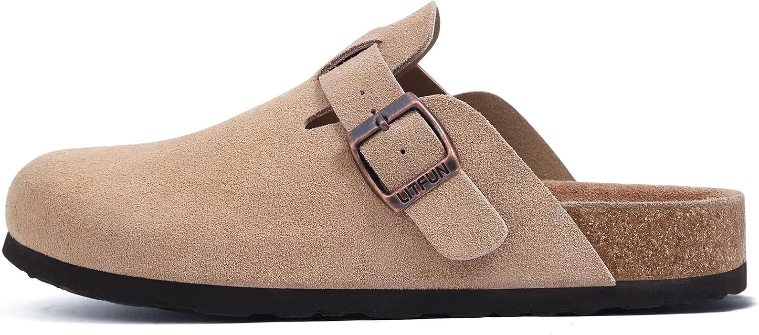 Litfun Women's Genuine Suede Clogs Soft Footbed Leather Potato Shoes Comfort Slip On Clogs with Arch Support