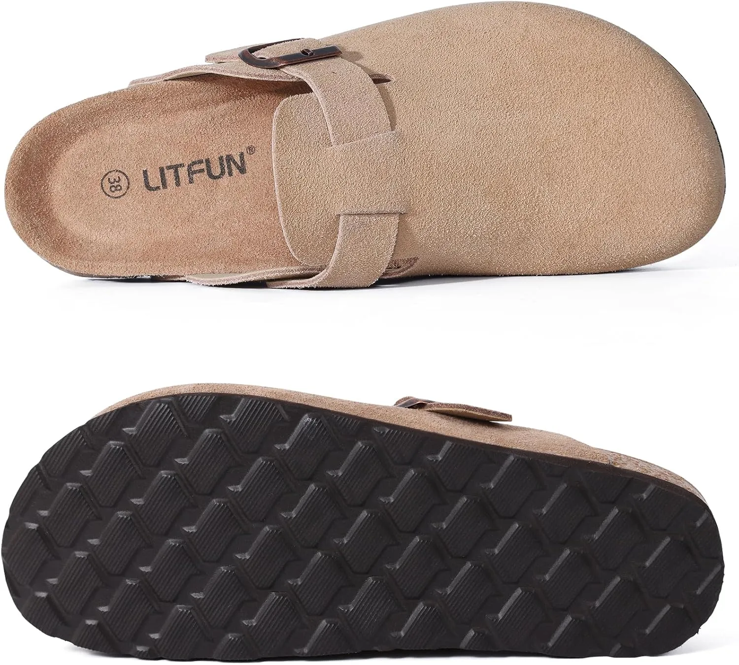 Litfun Women's Genuine Suede Clogs Soft Footbed Leather Potato Shoes Comfort Slip On Clogs with Arch Support