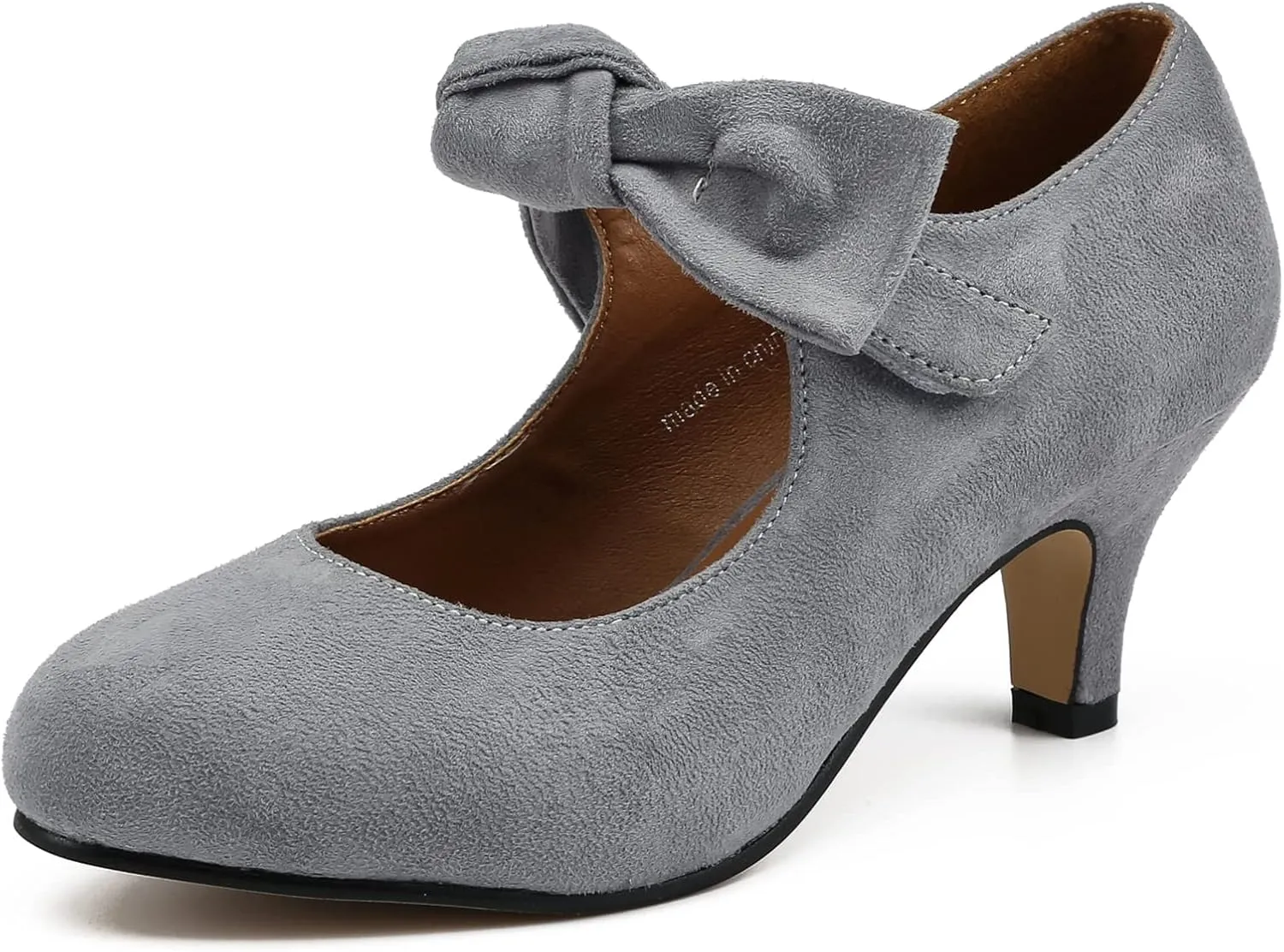 LIURUIJIA Women's Bow Heels Mary Jane Kitten Heel Pumps Round Toe Low Heels Ankle Strap Wedding Evening Party Dress Shoes