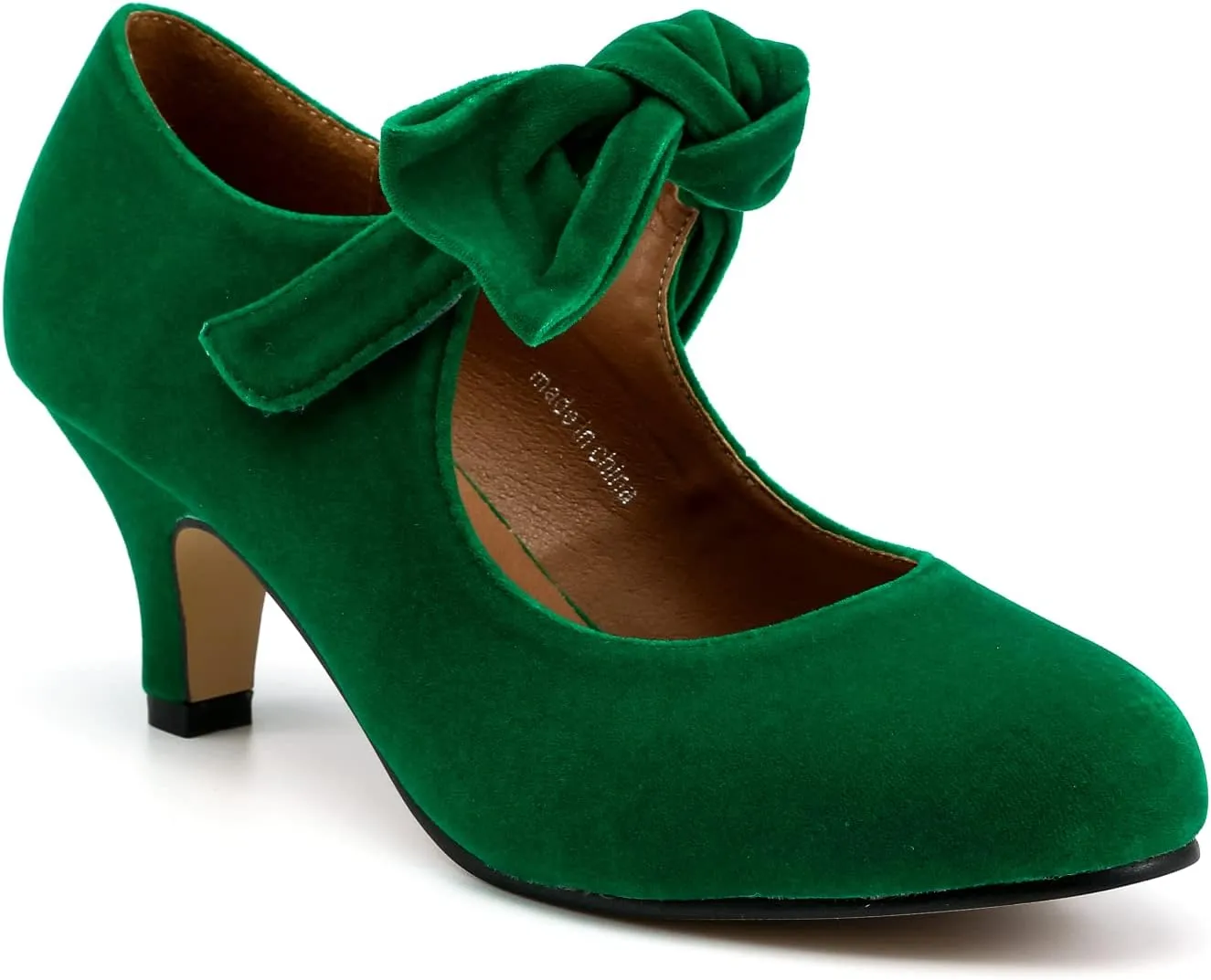 LIURUIJIA Women's Bow Heels Mary Jane Kitten Heel Pumps Round Toe Low Heels Ankle Strap Wedding Evening Party Dress Shoes