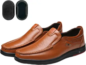 Loderin Mens Shoes Men's Business Arch Support Relaxed Fit Lightweight Breathable Cushioned Leather Slip-on Shoes