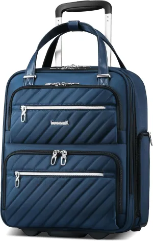 LUGGEX Underseat Carry On Luggage with Wheels, Stylish Lightweight Under Seat Luggage, Soft Sided Personal Item Suitcase for Short Trip (Blue Silver, 16 Inch)