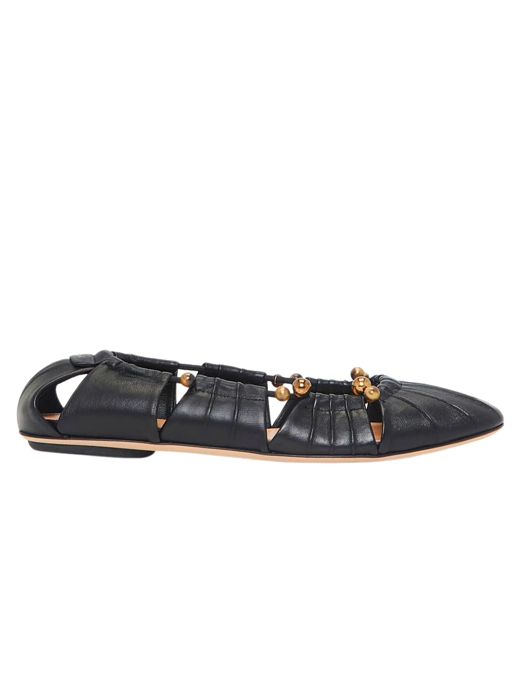 Luna Cut-Out Embellished Gathered Leather Ballet Flats