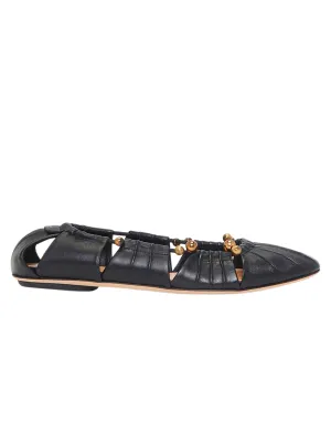 Luna Cut-Out Embellished Gathered Leather Ballet Flats