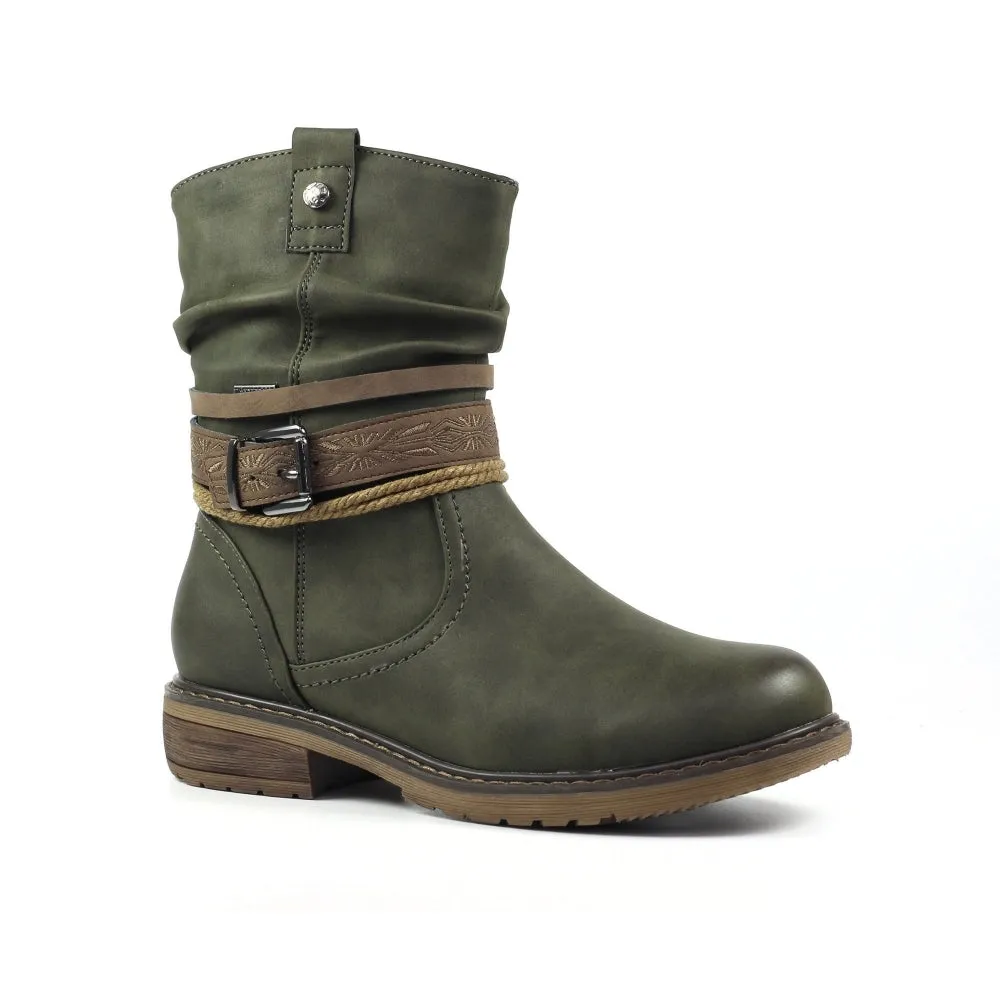 Lunar Veronica Women's Waterproof Zip Up Ankle Boot Olive