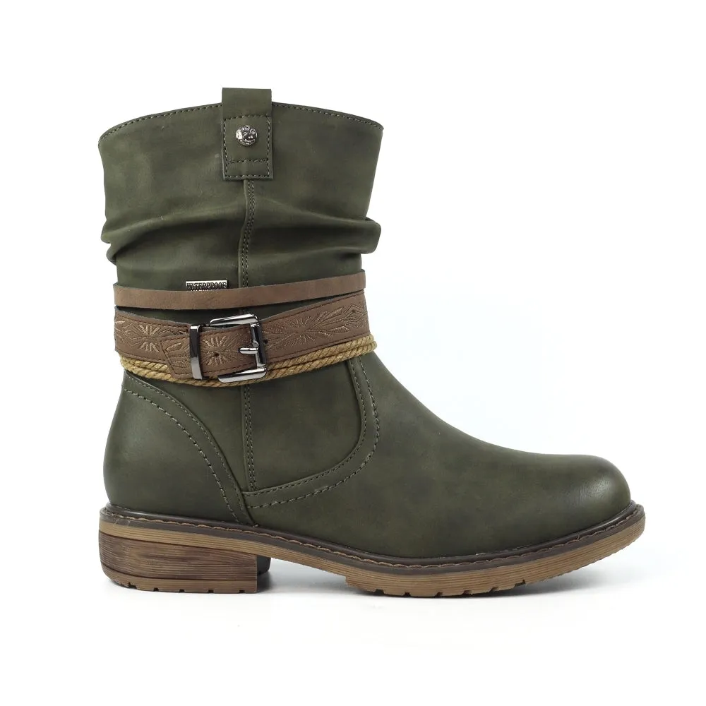 Lunar Veronica Women's Waterproof Zip Up Ankle Boot Olive