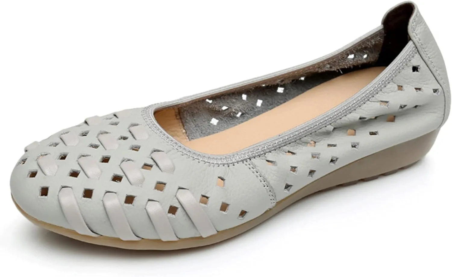 LUXINYU Women's Slip on Flats,Round Toe Hallow Flat Shoes, Soft Comfortable Cowhide Soft-soled Flats