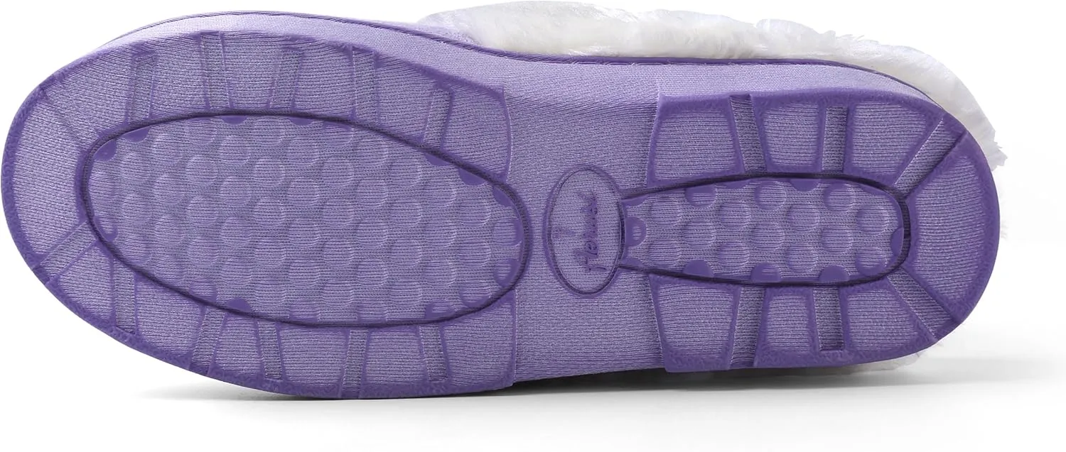 Luxurious Comfy Plush Slippers,Unique Ribbon bow Accent Pattern,Fleece Band and Interior,Non-slip Rubber Textured Sole
