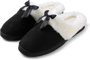 Luxurious Comfy Plush Slippers,Unique Ribbon bow Accent Pattern,Fleece Band and Interior,Non-slip Rubber Textured Sole
