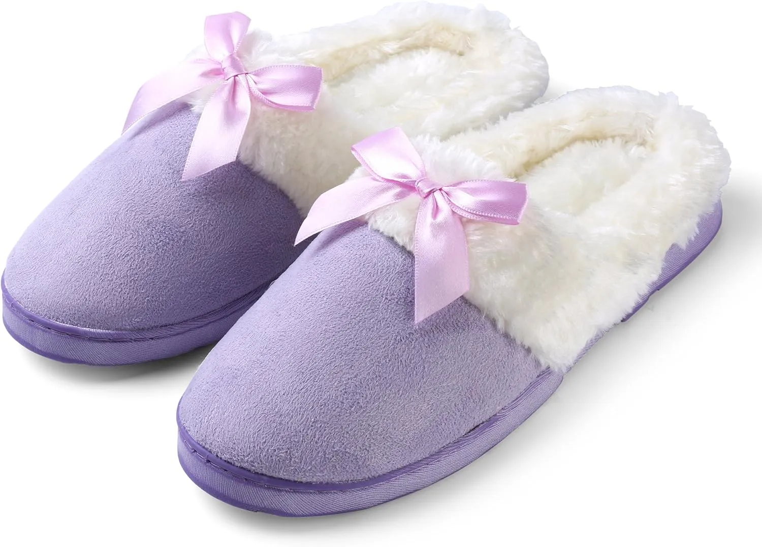 Luxurious Comfy Plush Slippers,Unique Ribbon bow Accent Pattern,Fleece Band and Interior,Non-slip Rubber Textured Sole