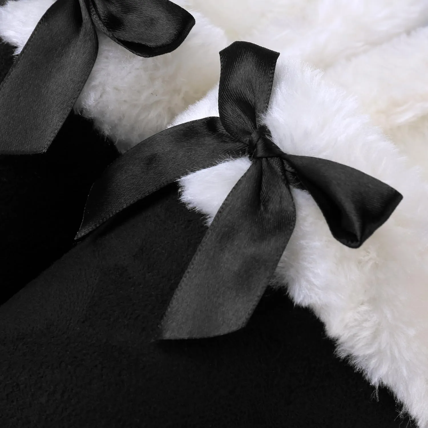 Luxurious Comfy Plush Slippers,Unique Ribbon bow Accent Pattern,Fleece Band and Interior,Non-slip Rubber Textured Sole