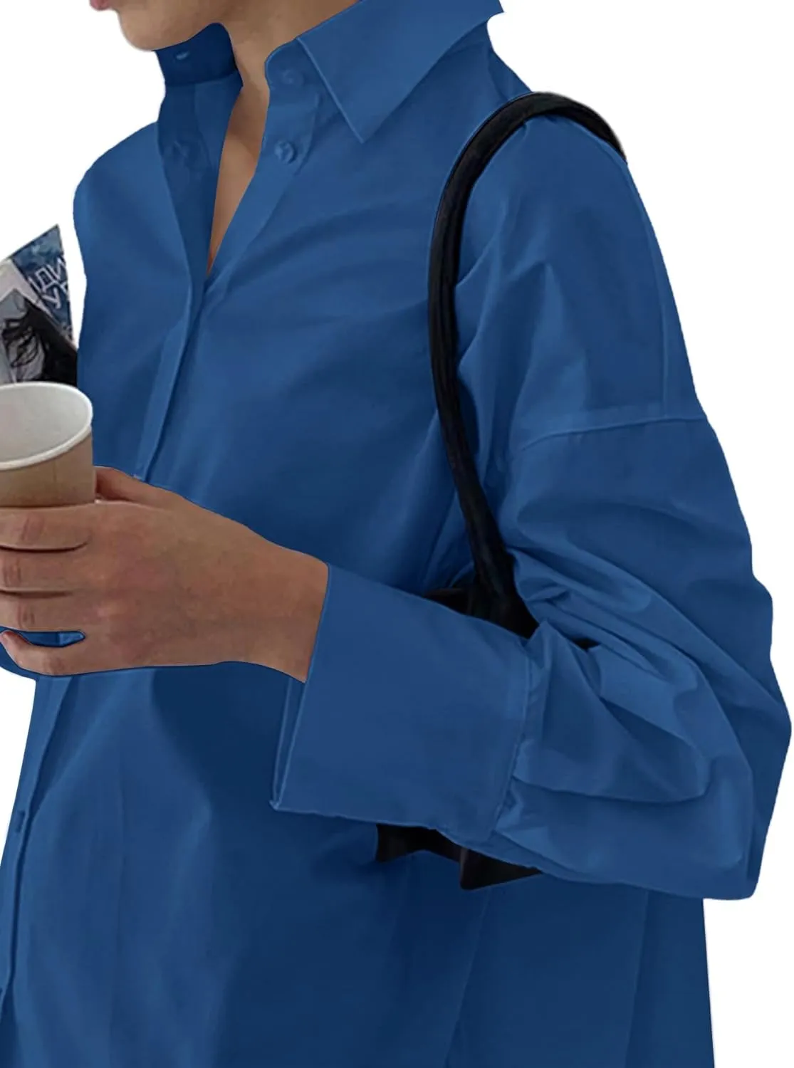 LYANER Women's Casual Shirt Dress Collar V Neck Button Down Loose Long Sleeve Mini Dresses