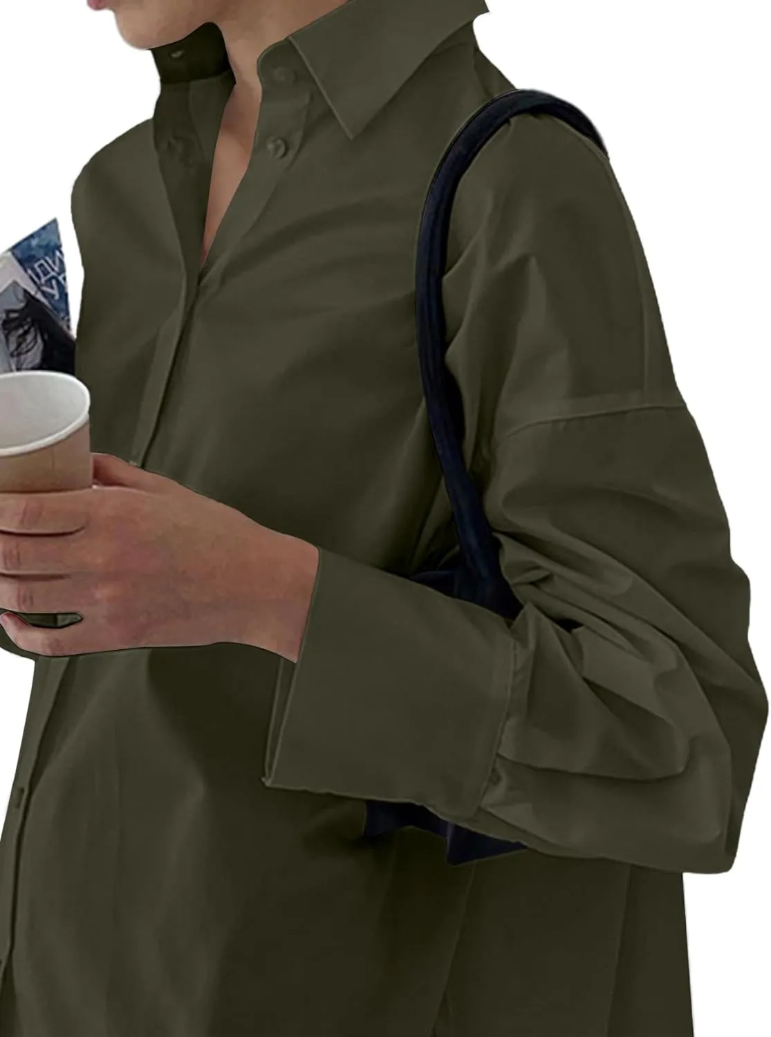 LYANER Women's Casual Shirt Dress Collar V Neck Button Down Loose Long Sleeve Mini Dresses