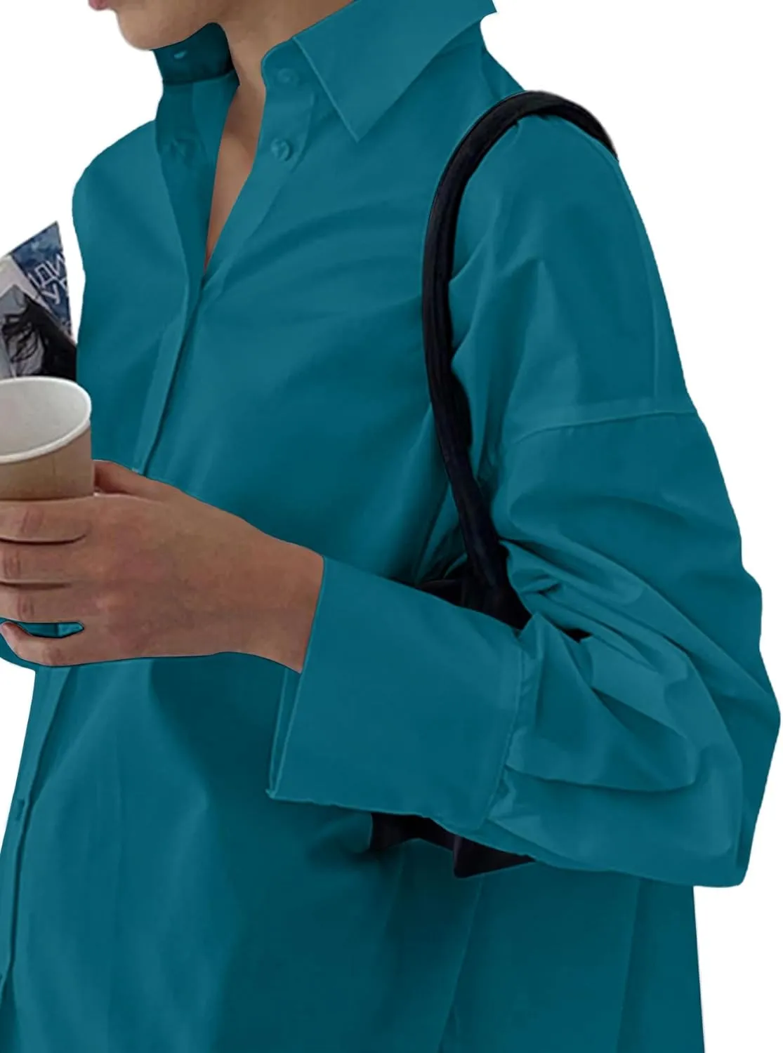 LYANER Women's Casual Shirt Dress Collar V Neck Button Down Loose Long Sleeve Mini Dresses