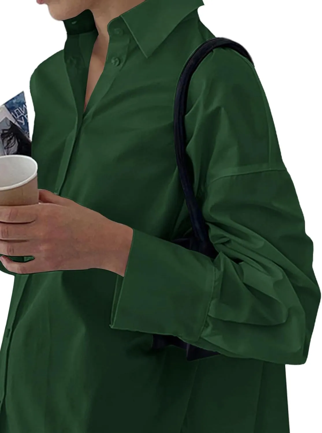 LYANER Women's Casual Shirt Dress Collar V Neck Button Down Loose Long Sleeve Mini Dresses