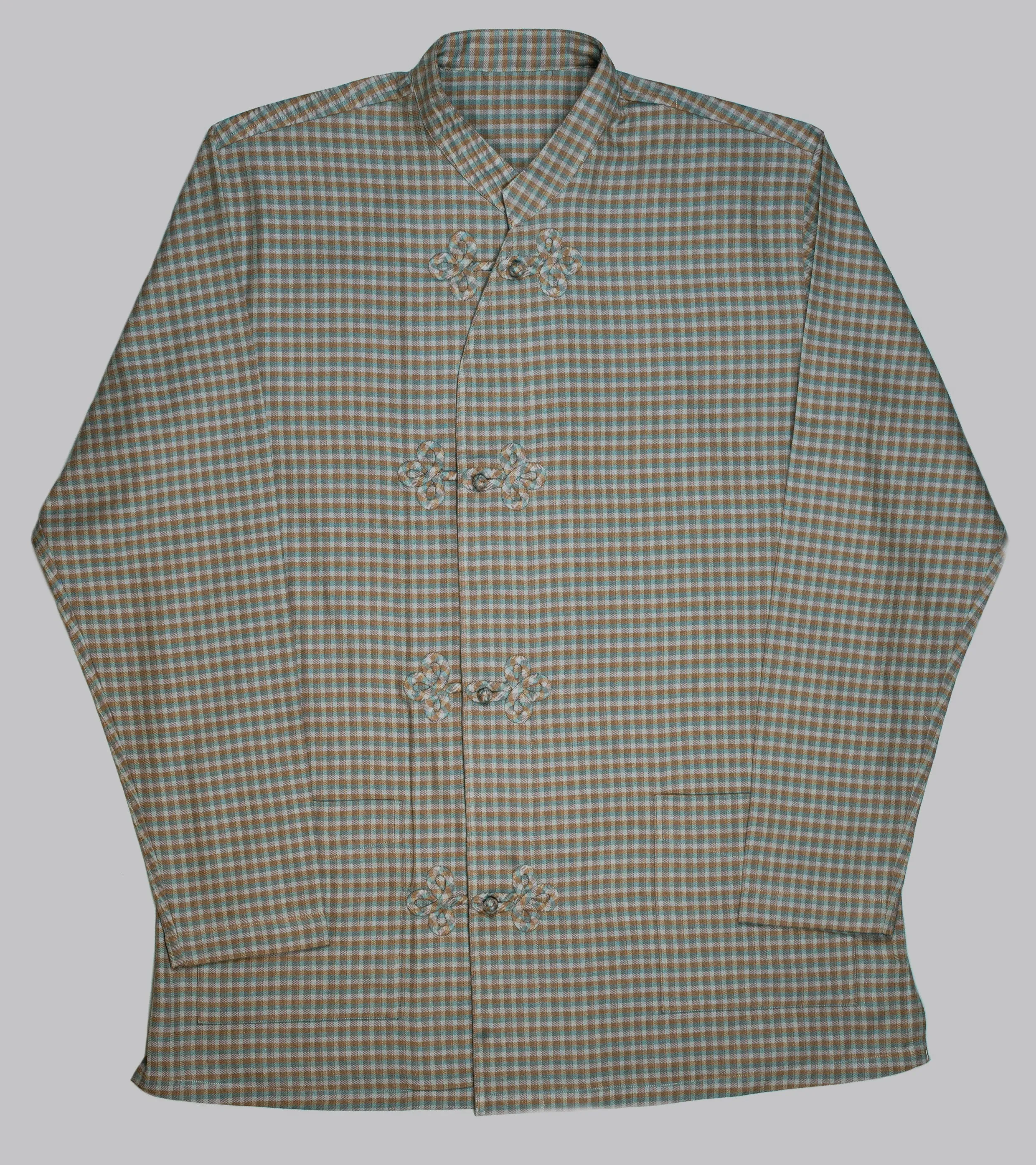 Made-to-Order Frogged Button Plaid Shirt Viyella Violet/Brown