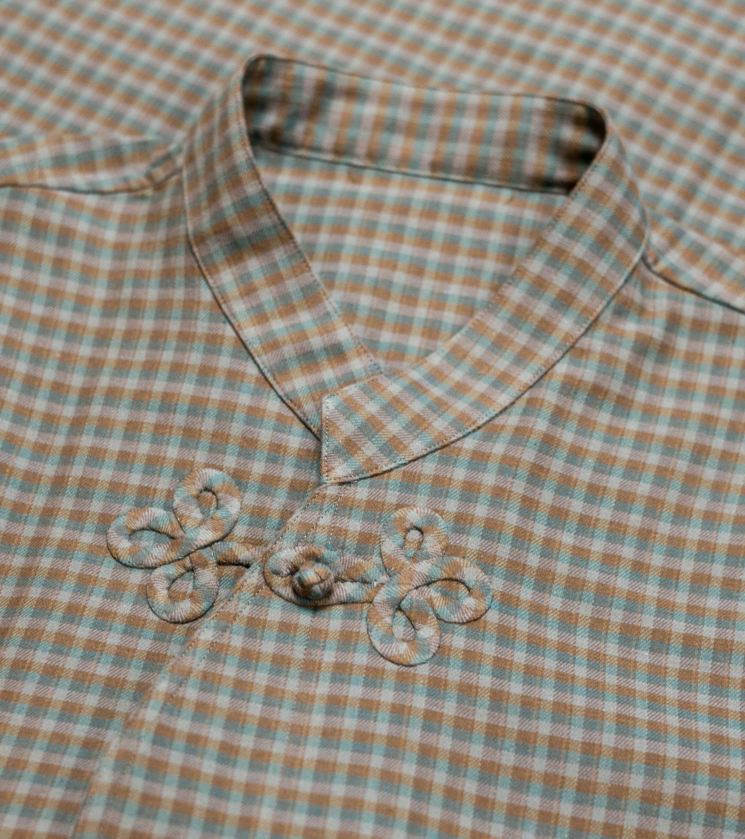 Made-to-Order Frogged Button Plaid Shirt Viyella Violet/Brown