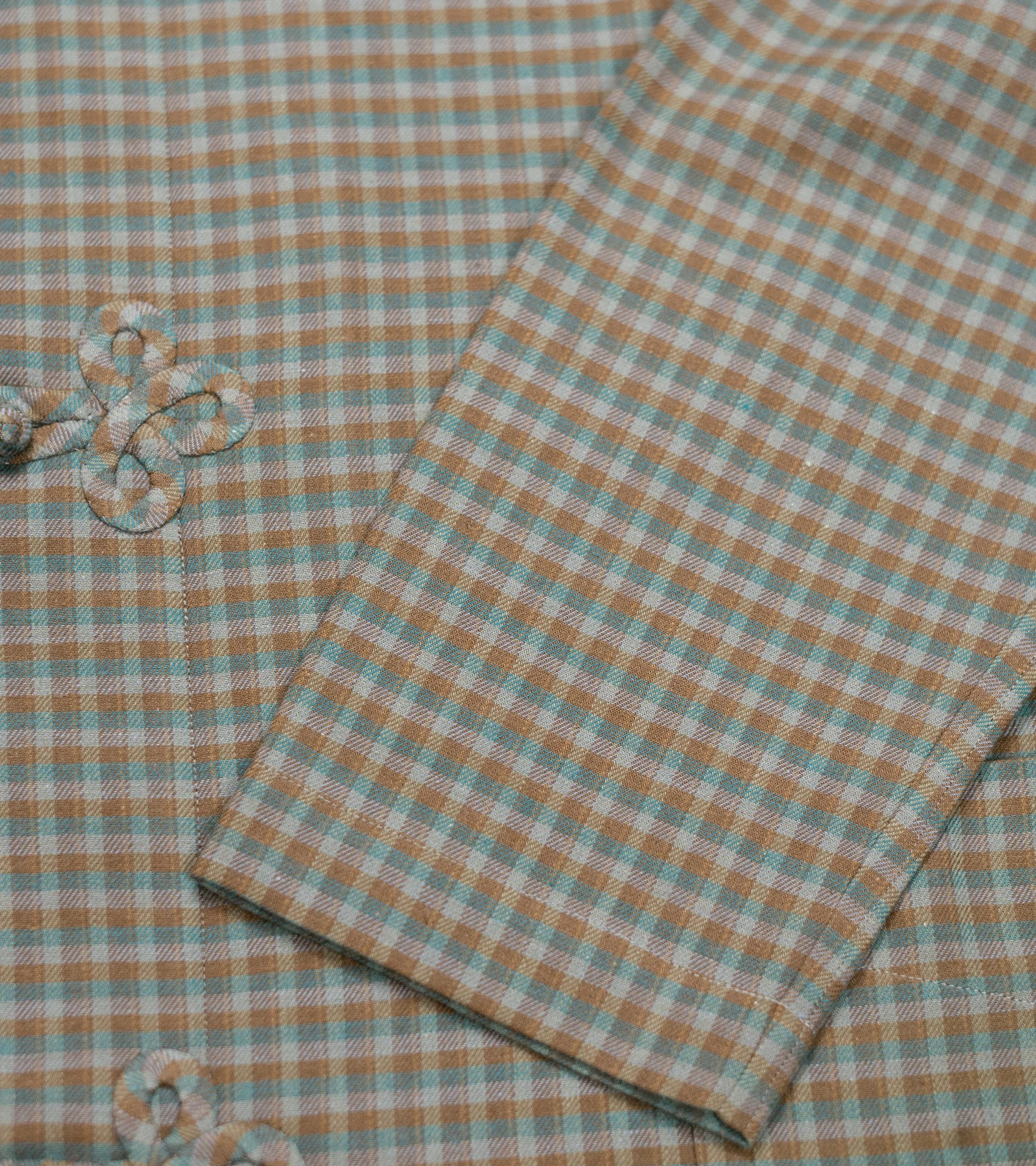 Made-to-Order Frogged Button Plaid Shirt Viyella Violet/Brown