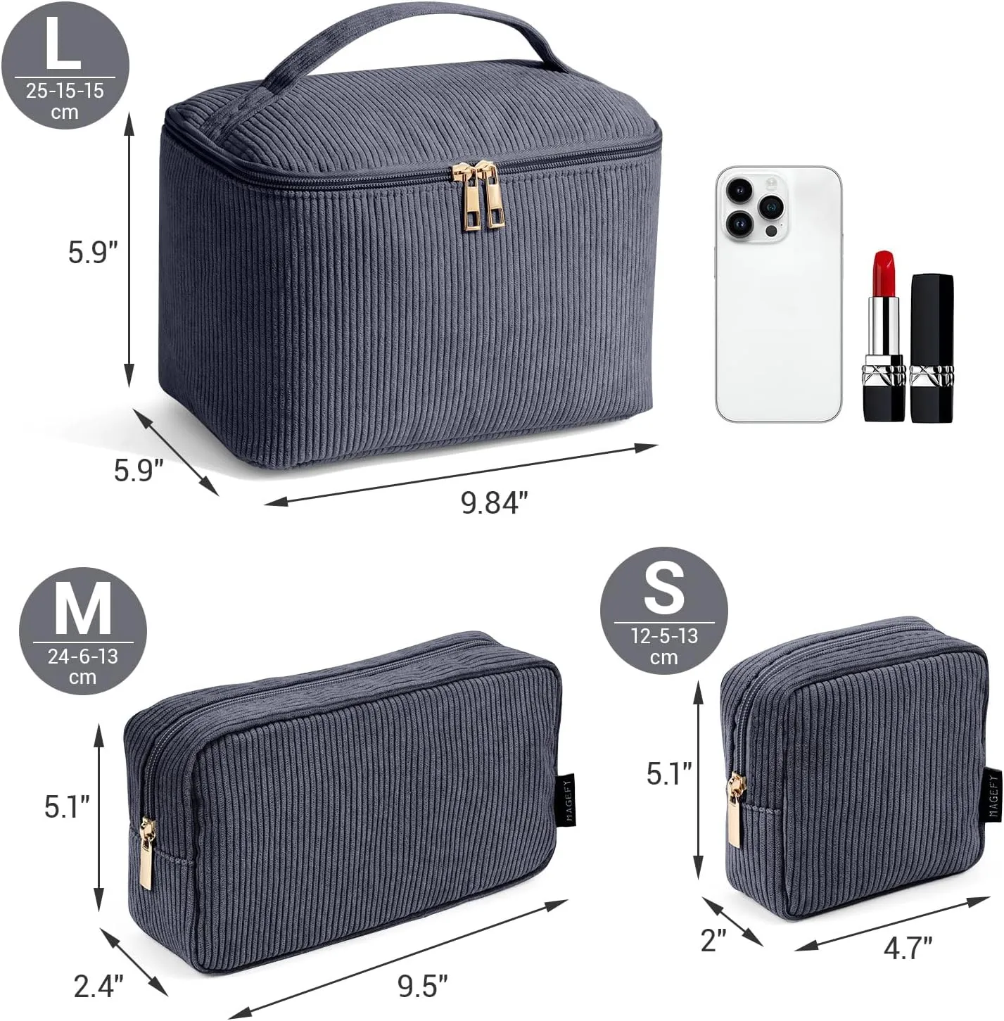MAGEFY Small Makeup Bag for Purse Mini Cosmetics Bag Corduroy Cute Cosmetic Pouch for Women with Slip-in Pockets