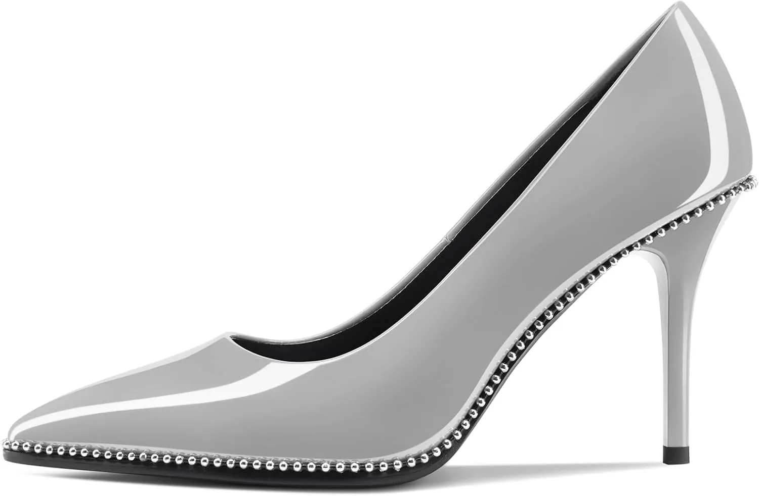 Mallyteeds Stiletto High Heels Pumps for Women 3.6 Inch Closed Toe Slip-on Beaded Pumps Party Wedding Dress Shoes Bride