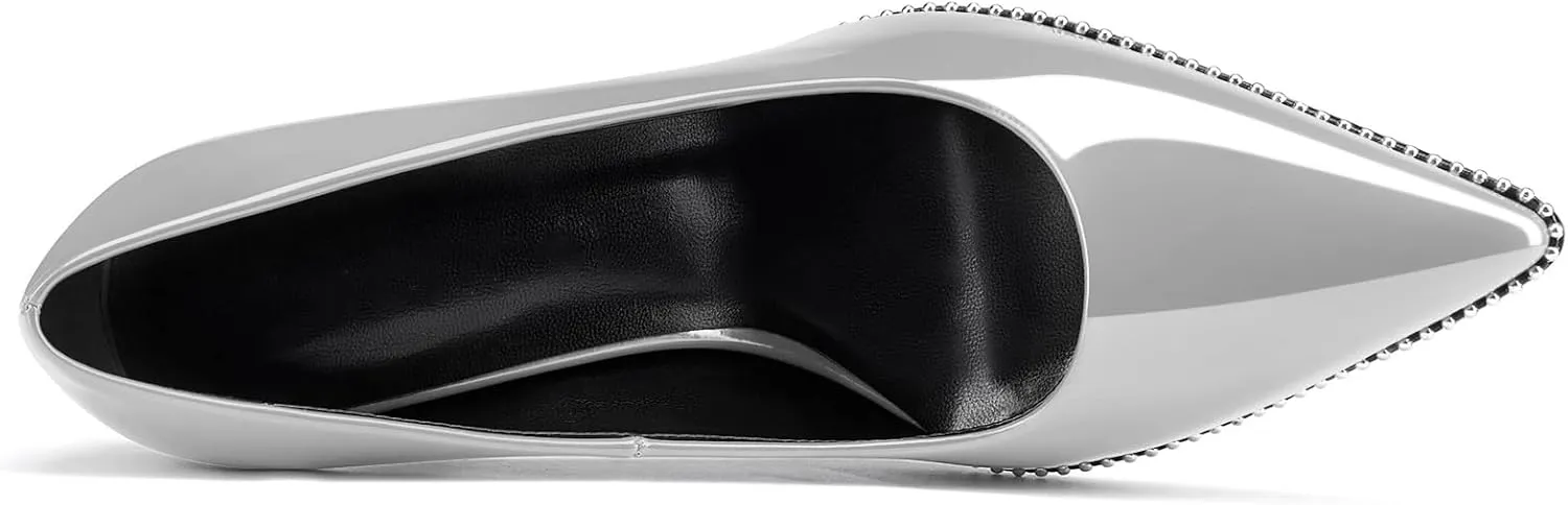 Mallyteeds Stiletto High Heels Pumps for Women 3.6 Inch Closed Toe Slip-on Beaded Pumps Party Wedding Dress Shoes Bride