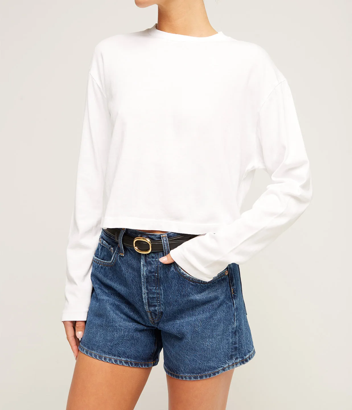 Mason Cropped Long Tee in White