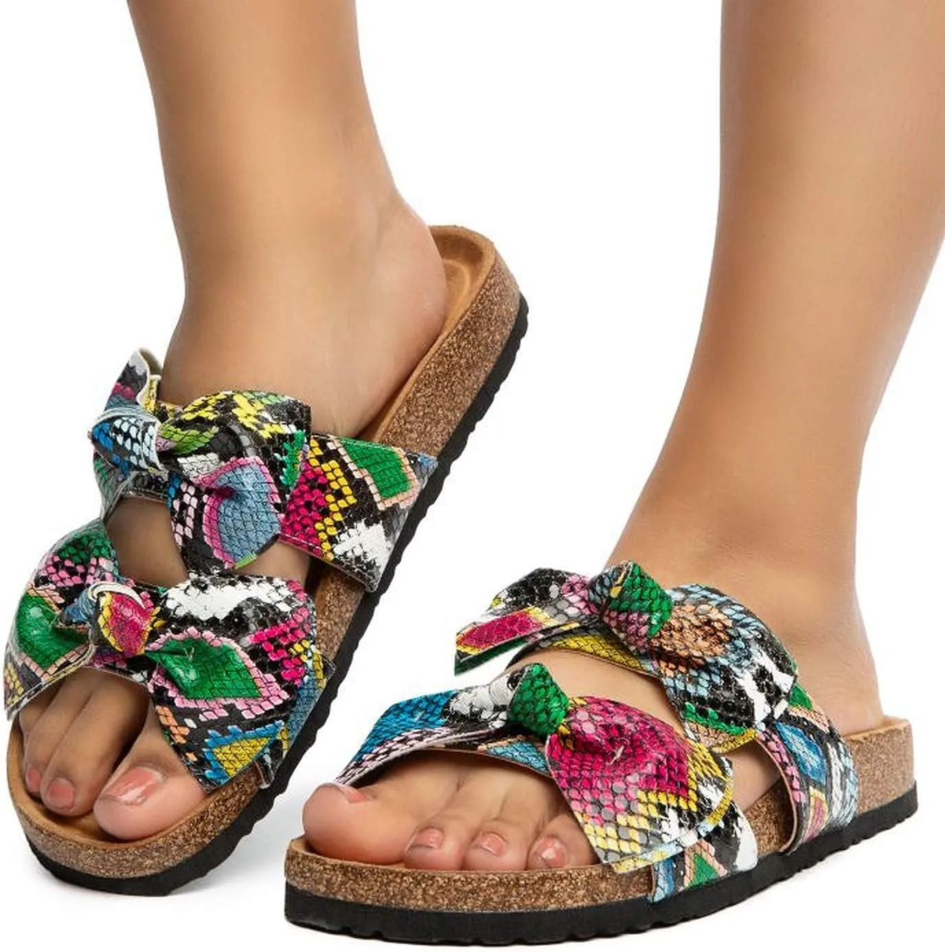 Mata Shoes Women Fashion Slide Sandals Soft Cork Footbed Slip On Bow Slides