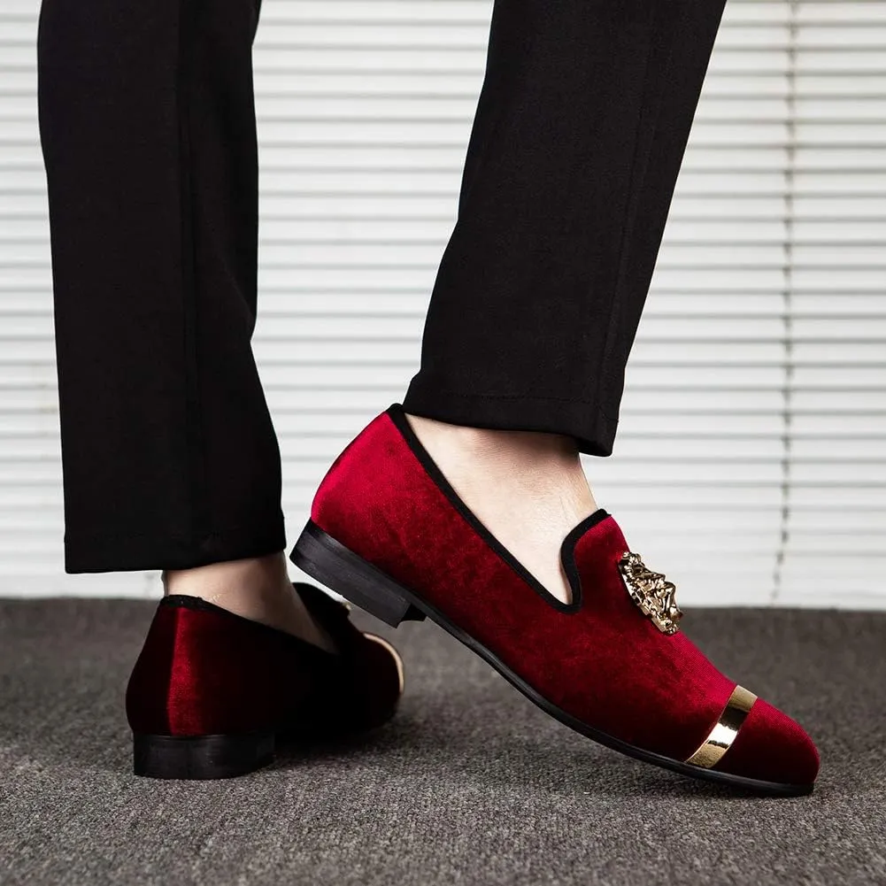 Men Genuine Leather Mens Metallic Textured Slip-on Glitter Loafers Shoes