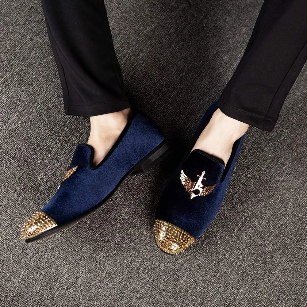 Men Genuine Leather Mens Metallic Textured Slip-on Glitter Loafers Shoes