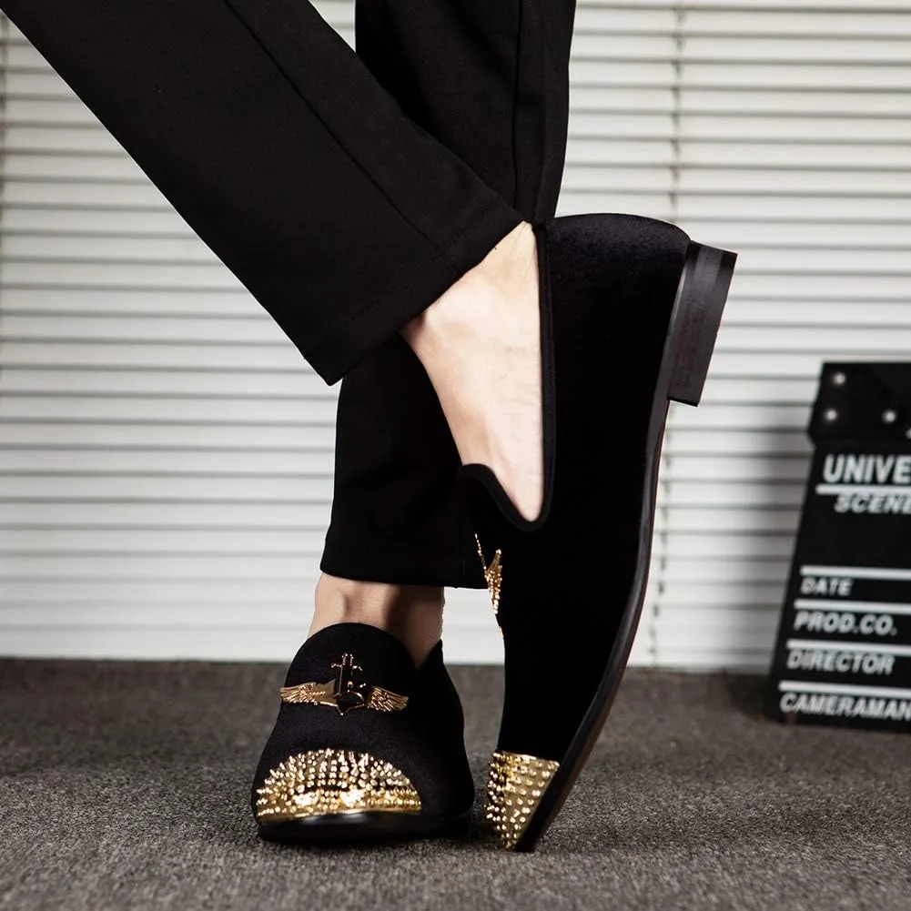 Men Genuine Leather Mens Metallic Textured Slip-on Glitter Loafers Shoes